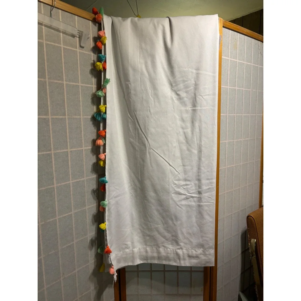 Pillowfort White Tassel Curtain Panel Light Filtering Rod Pocket Boho Kids Room